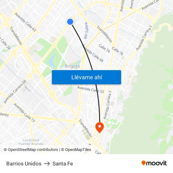 Barrios Unidos to Santa Fe map