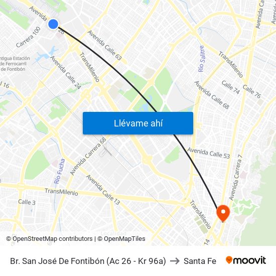 Br. San José De Fontibón (Ac 26 - Kr 96a) to Santa Fe map