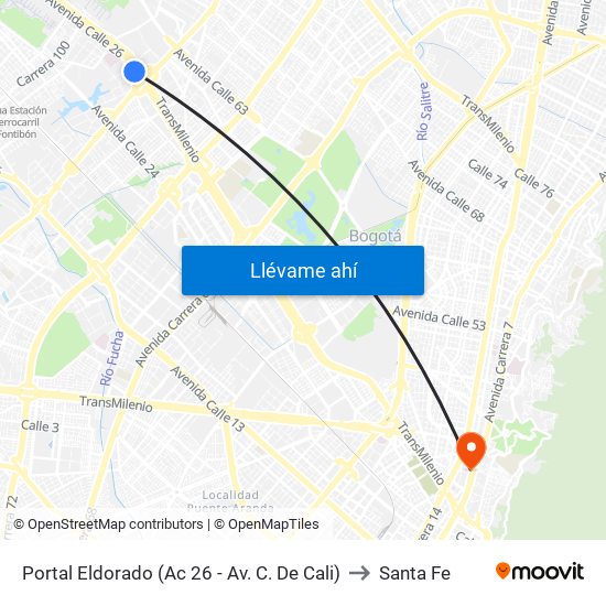 Portal Eldorado (Ac 26 - Av. C. De Cali) to Santa Fe map