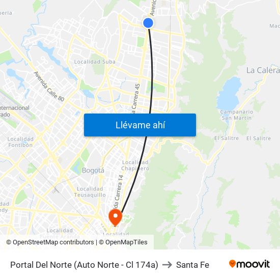 Portal Del Norte (Auto Norte - Cl 174a) to Santa Fe map
