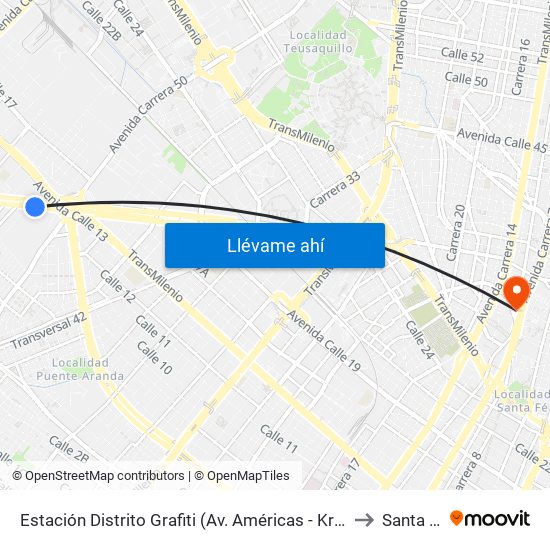 Estación Distrito Grafiti (Av. Américas - Kr 53a) to Santa Fe map