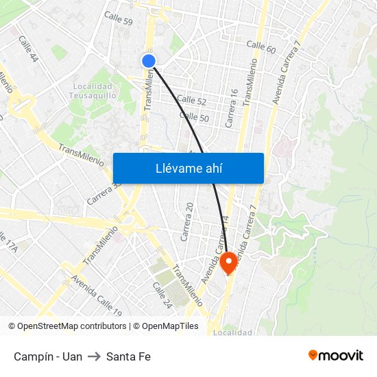Campín - Uan to Santa Fe map