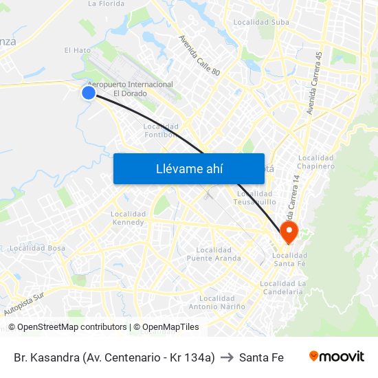 Br. Kasandra (Av. Centenario - Kr 134a) to Santa Fe map