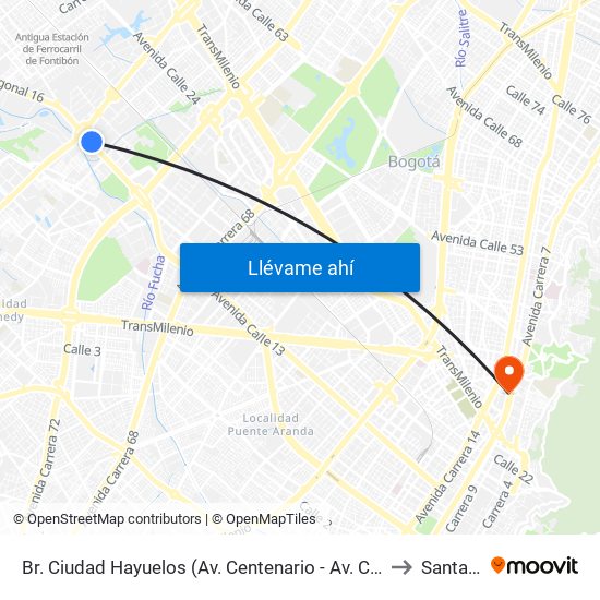 Br. Ciudad Hayuelos (Av. Centenario - Av. C. De Cali) to Santa Fe map