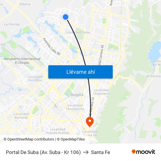 Portal De Suba (Av. Suba - Kr 106) to Santa Fe map