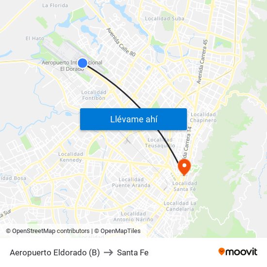 Aeropuerto Eldorado (B) to Santa Fe map