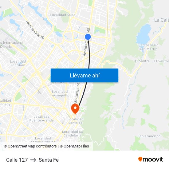 Calle 127 to Santa Fe map