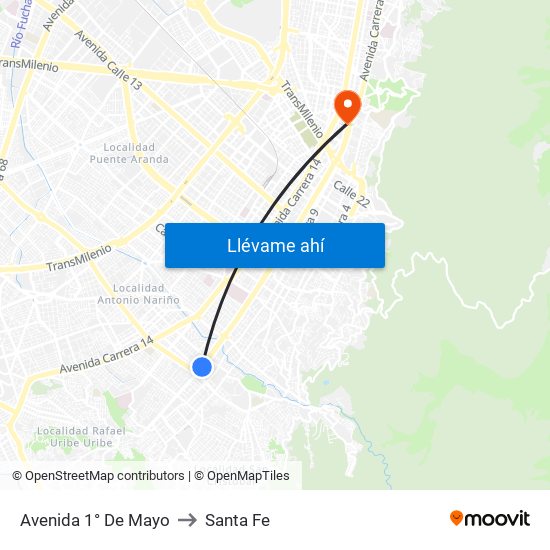 Avenida 1° De Mayo to Santa Fe map