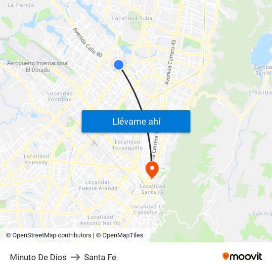 Minuto De Dios to Santa Fe map
