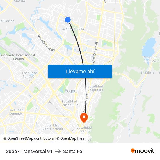 Suba - Transversal 91 to Santa Fe map