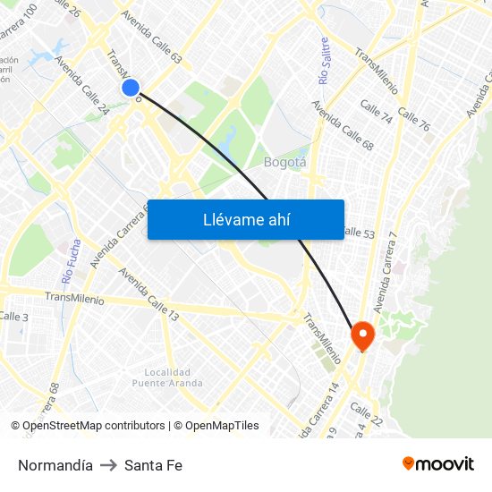 Normandía to Santa Fe map