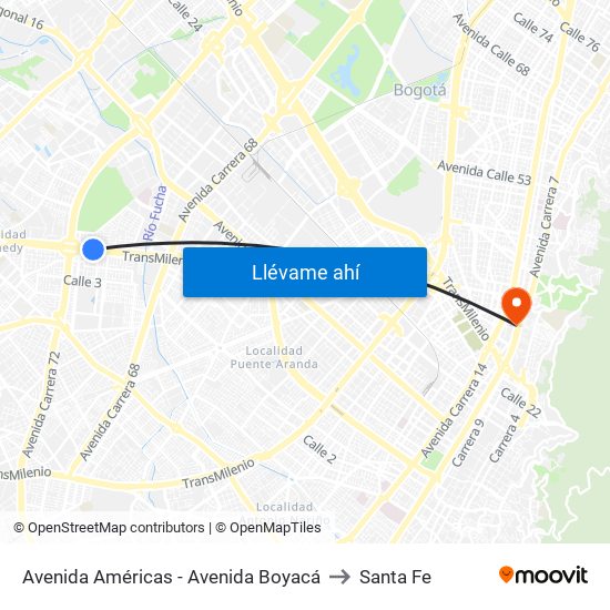 Avenida Américas - Avenida Boyacá to Santa Fe map