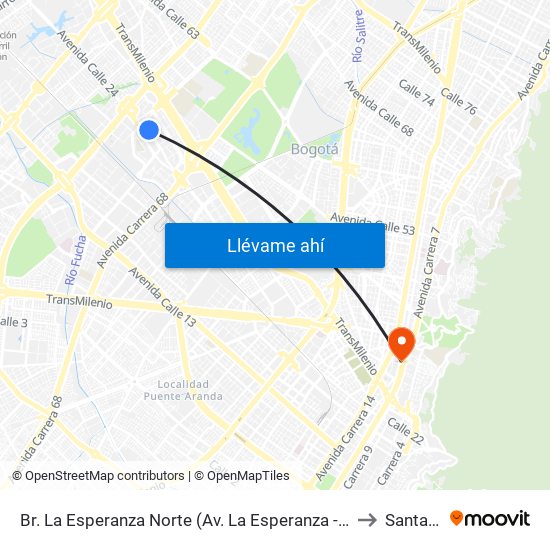 Br. La Esperanza Norte (Av. La Esperanza - Kr 69d) to Santa Fe map