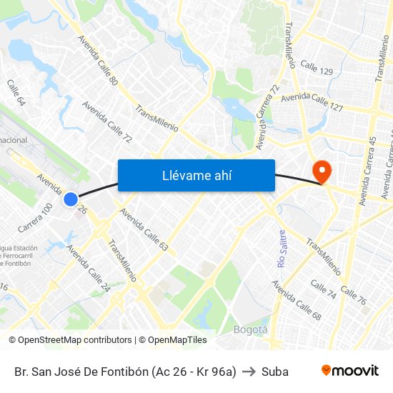 Br. San José De Fontibón (Ac 26 - Kr 96a) to Suba map