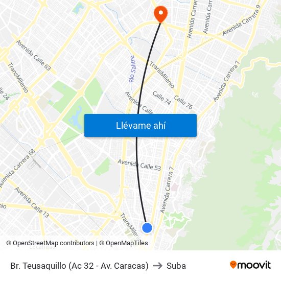 Br. Teusaquillo (Ac 32 - Av. Caracas) to Suba map