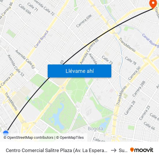 Centro Comercial Salitre Plaza (Av. La Esperanza - Kr 68b) to Suba map