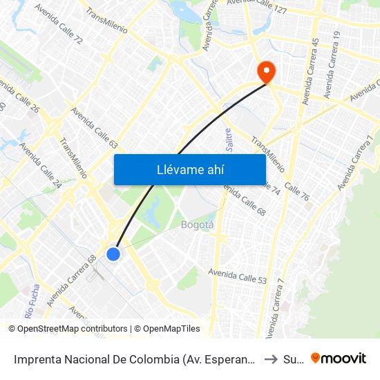 Imprenta Nacional De Colombia (Av. Esperanza - Kr 66) to Suba map