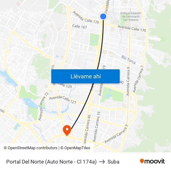 Portal Del Norte (Auto Norte - Cl 174a) to Suba map