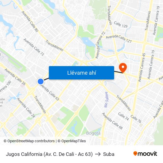 Jugos California (Av. C. De Cali - Ac 63) to Suba map