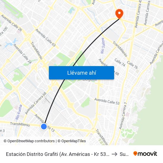 Estación Distrito Grafiti (Av. Américas - Kr 53a) to Suba map