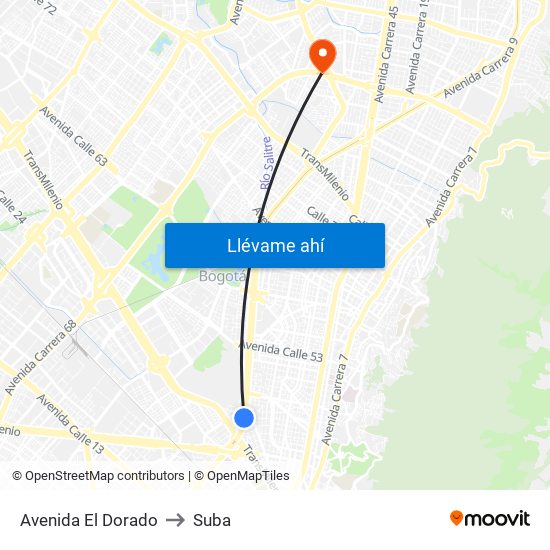Avenida El Dorado to Suba map