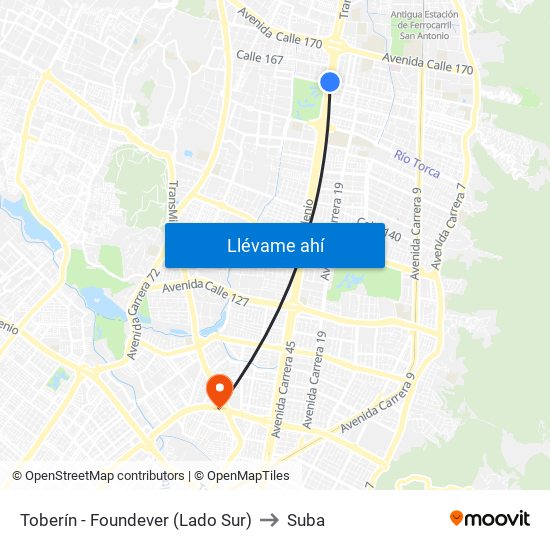 Toberín - Foundever (Lado Sur) to Suba map