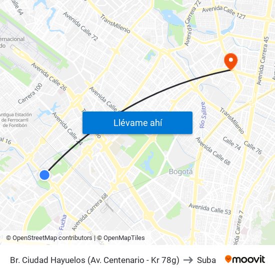 Br. Ciudad Hayuelos (Av. Centenario - Kr 78g) to Suba map