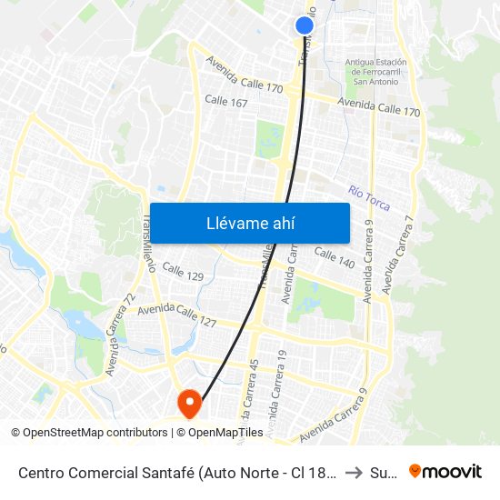 Centro Comercial Santafé (Auto Norte - Cl 187) (B) to Suba map