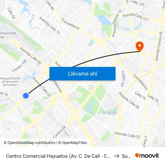 Centro Comercial Hayuelos (Av. C. De Cali - Cl 20) to Suba map