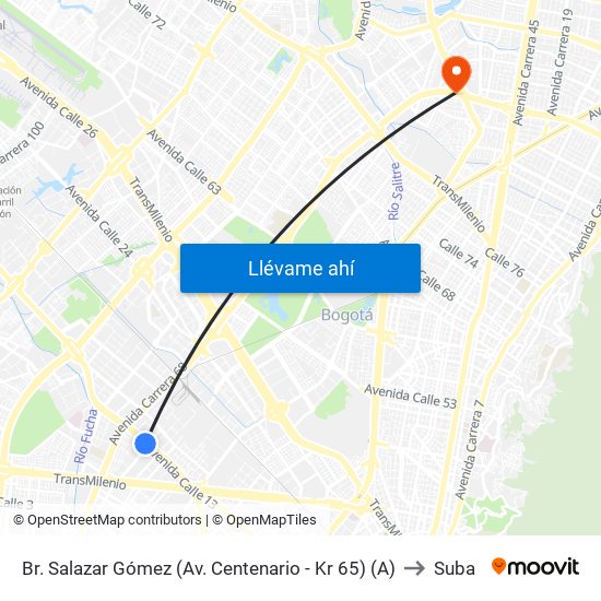 Br. Salazar Gómez (Av. Centenario - Kr 65) (A) to Suba map