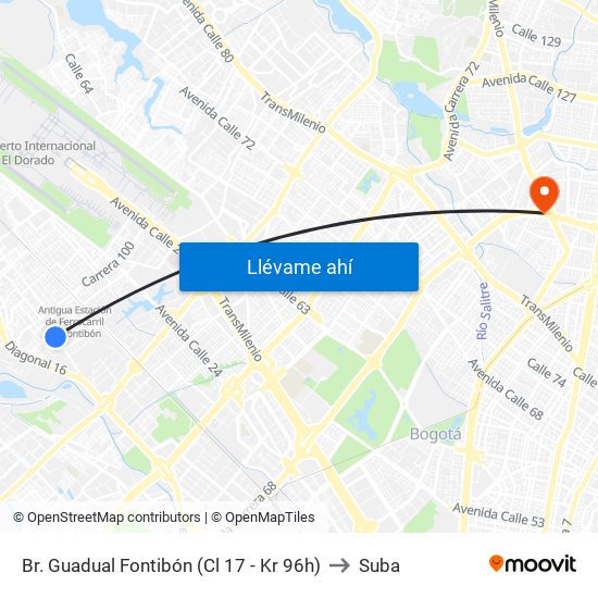 Br. Guadual Fontibón (Cl 17 - Kr 96h) to Suba map