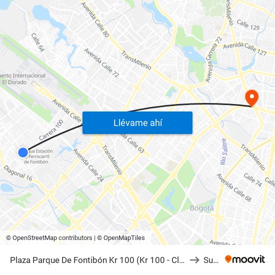 Plaza Parque De Fontibón Kr 100 (Kr 100 - Cl 17a) to Suba map