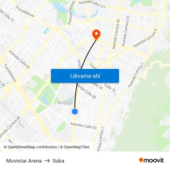 Movistar Arena to Suba map