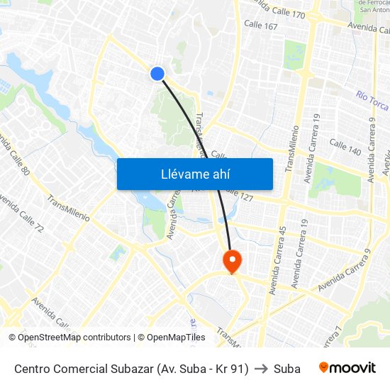 Centro Comercial Subazar (Av. Suba - Kr 91) to Suba map