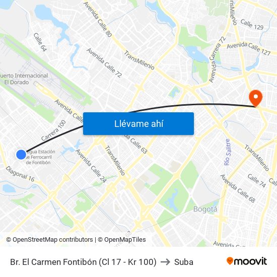 Br. El Carmen Fontibón (Cl 17 - Kr 100) to Suba map