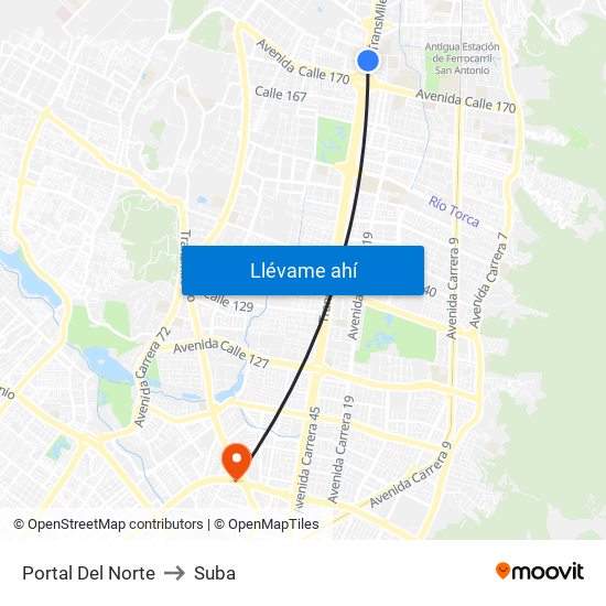 Portal Del Norte to Suba map