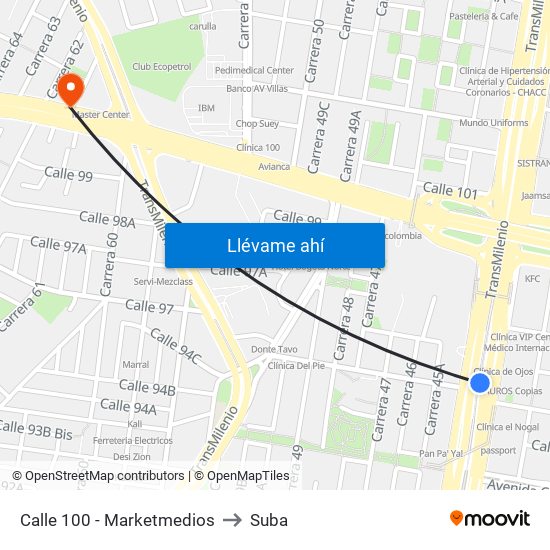 Calle 100 - Marketmedios to Suba map