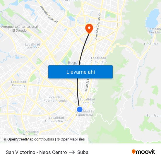 San Victorino - Neos Centro to Suba map