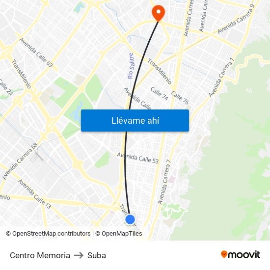 Centro Memoria to Suba map
