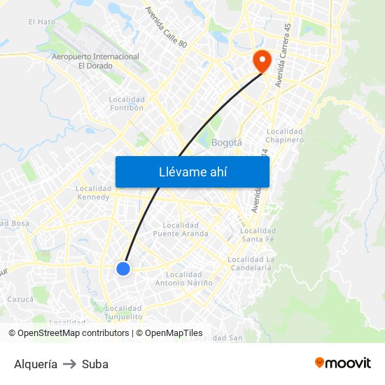 Alquería to Suba map