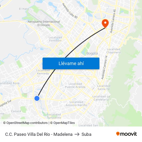 C.C. Paseo Villa Del Río - Madelena to Suba map