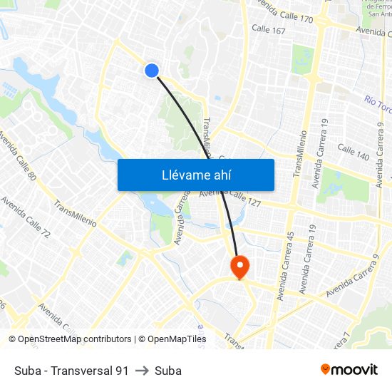 Suba - Transversal 91 to Suba map