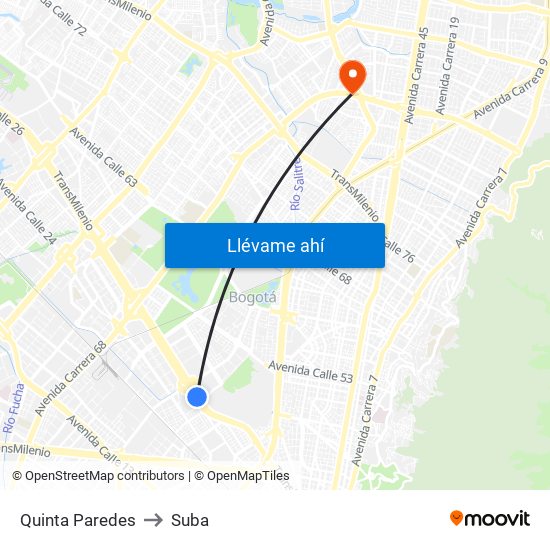 Quinta Paredes to Suba map