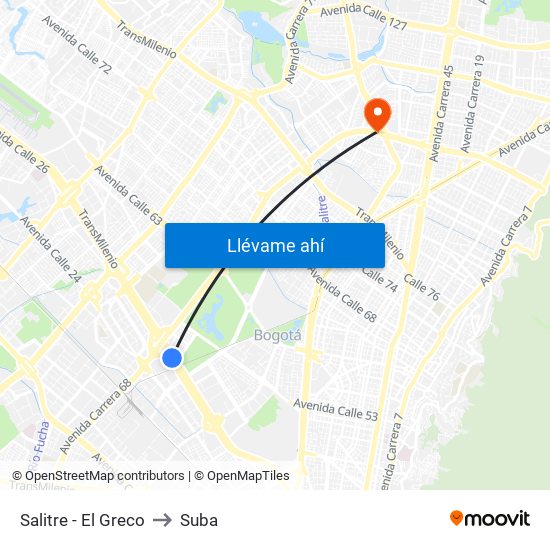 Salitre - El Greco to Suba map