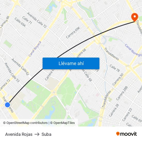 Avenida Rojas to Suba map