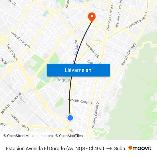 Estación Avenida El Dorado (Av. NQS - Cl 40a) to Suba map