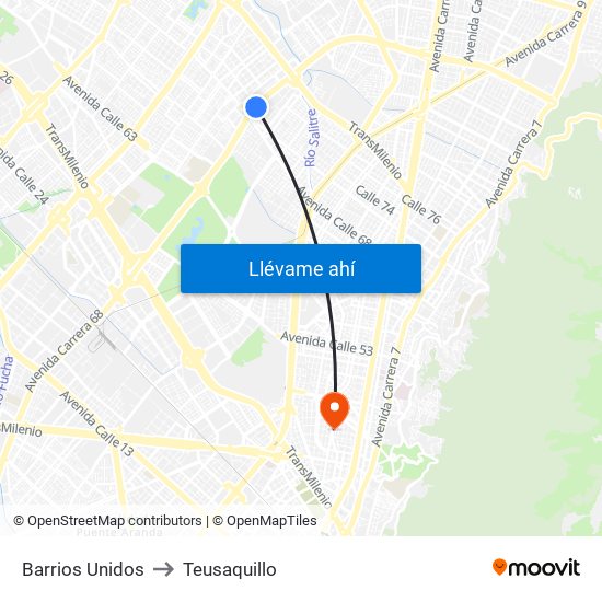 Barrios Unidos to Teusaquillo map