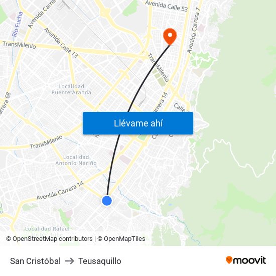 San Cristóbal to Teusaquillo map