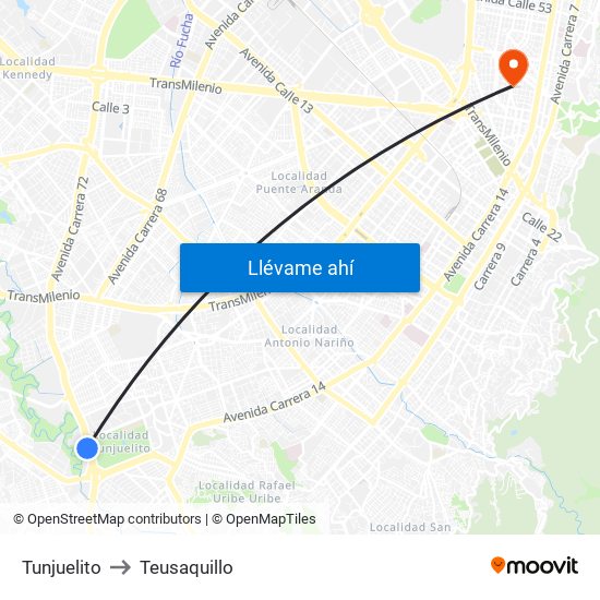 Tunjuelito to Teusaquillo map