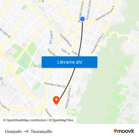 Usaquén to Teusaquillo map
